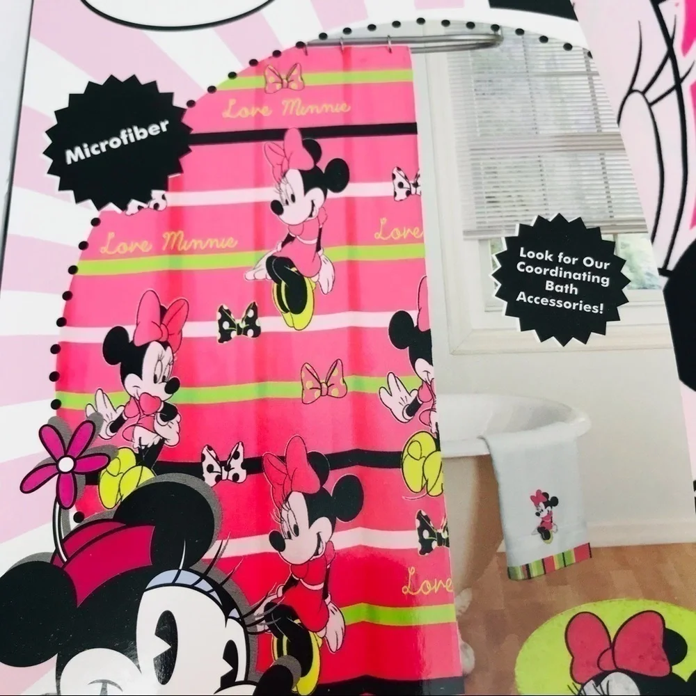 New! Disney Minnie Mouse Y2K Vintage Microfiber Pink Girls Kids Shower Curtain